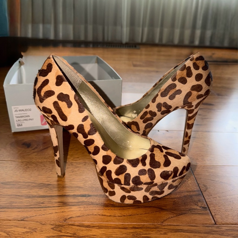 Jessica Simpson Waleo2 Leopard Print Platform Heels Size 8 Fur Texture